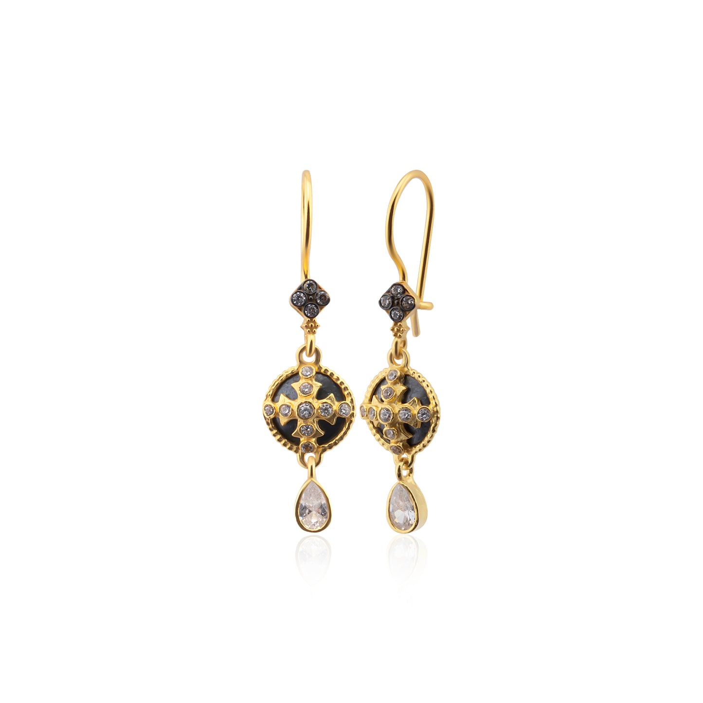 Two-tone drop earrings with French closure