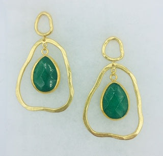 Organic shape dangle earring with Emeralds