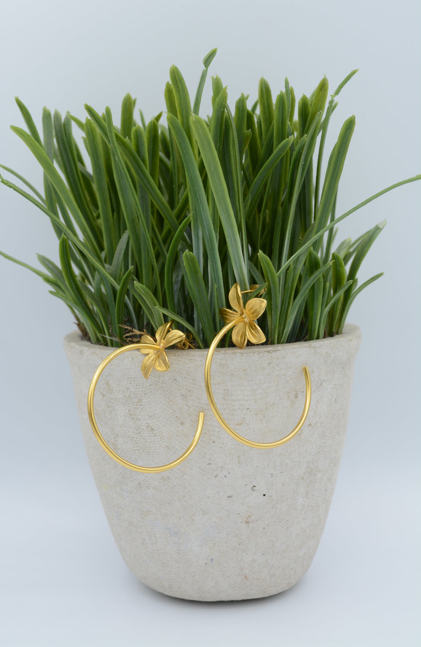 Gold Plated Flower Hoop Post Earrings