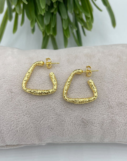 Gold plated organic shape textured hoops with post