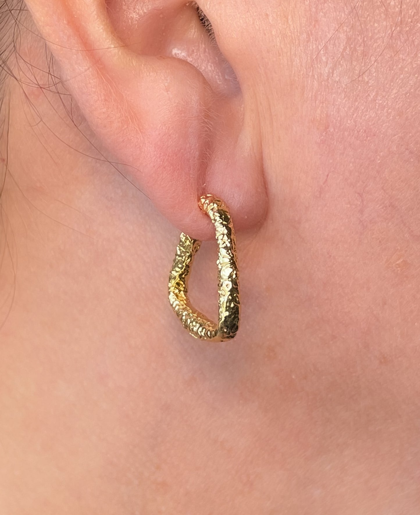 Gold plated organic shape textured hoops with post
