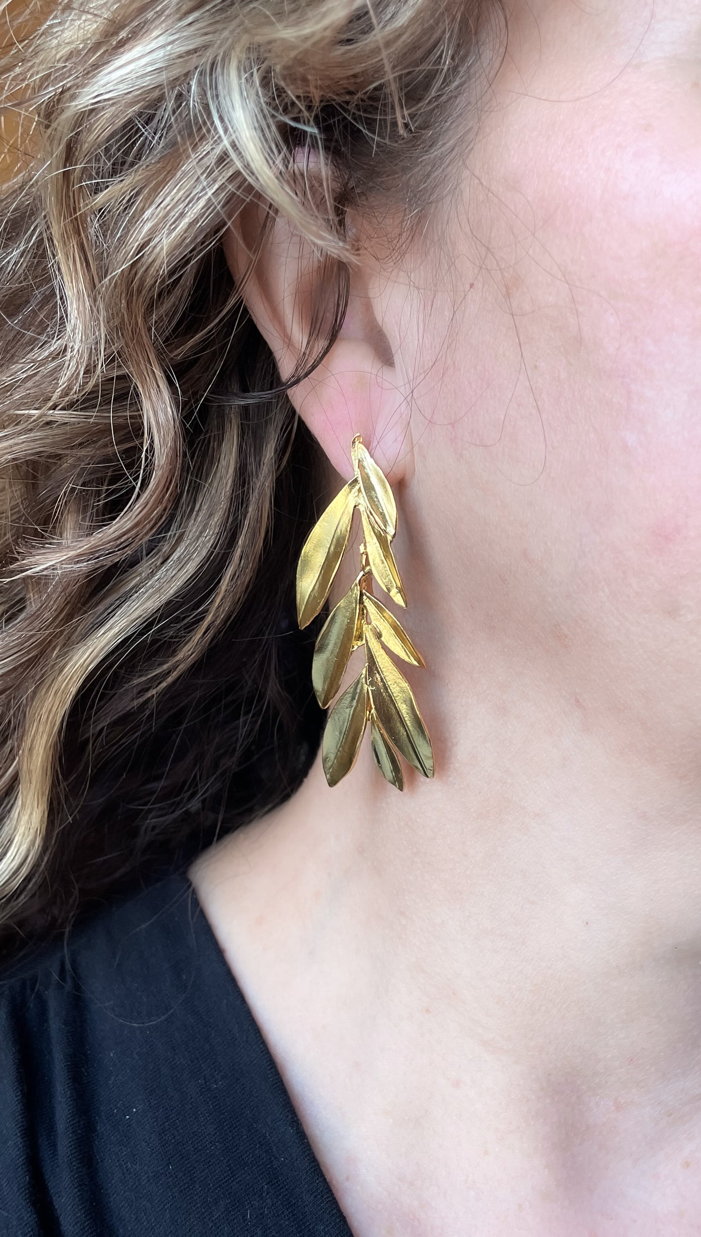 Gold plated brass vine earrings