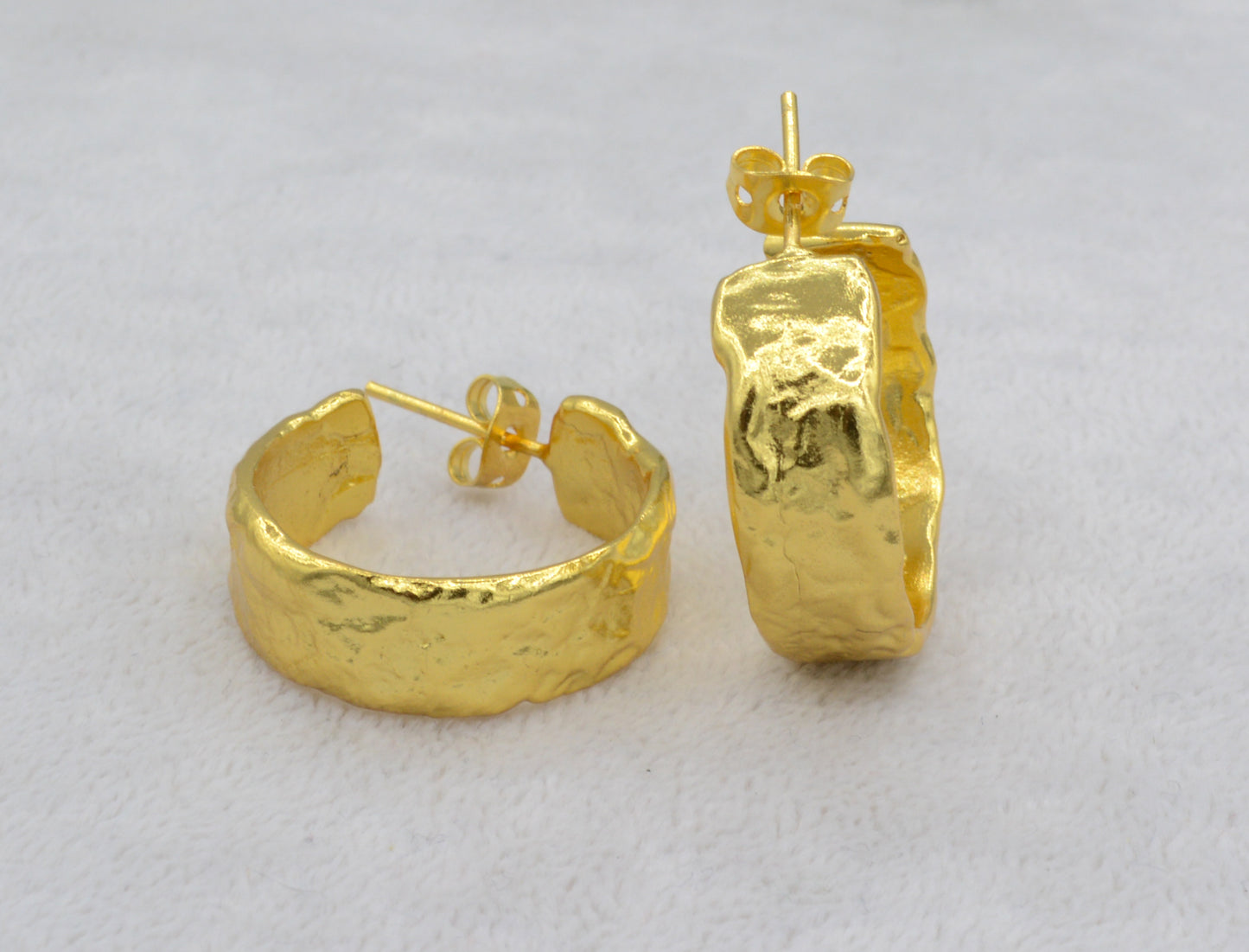 Gold textured hoops with post