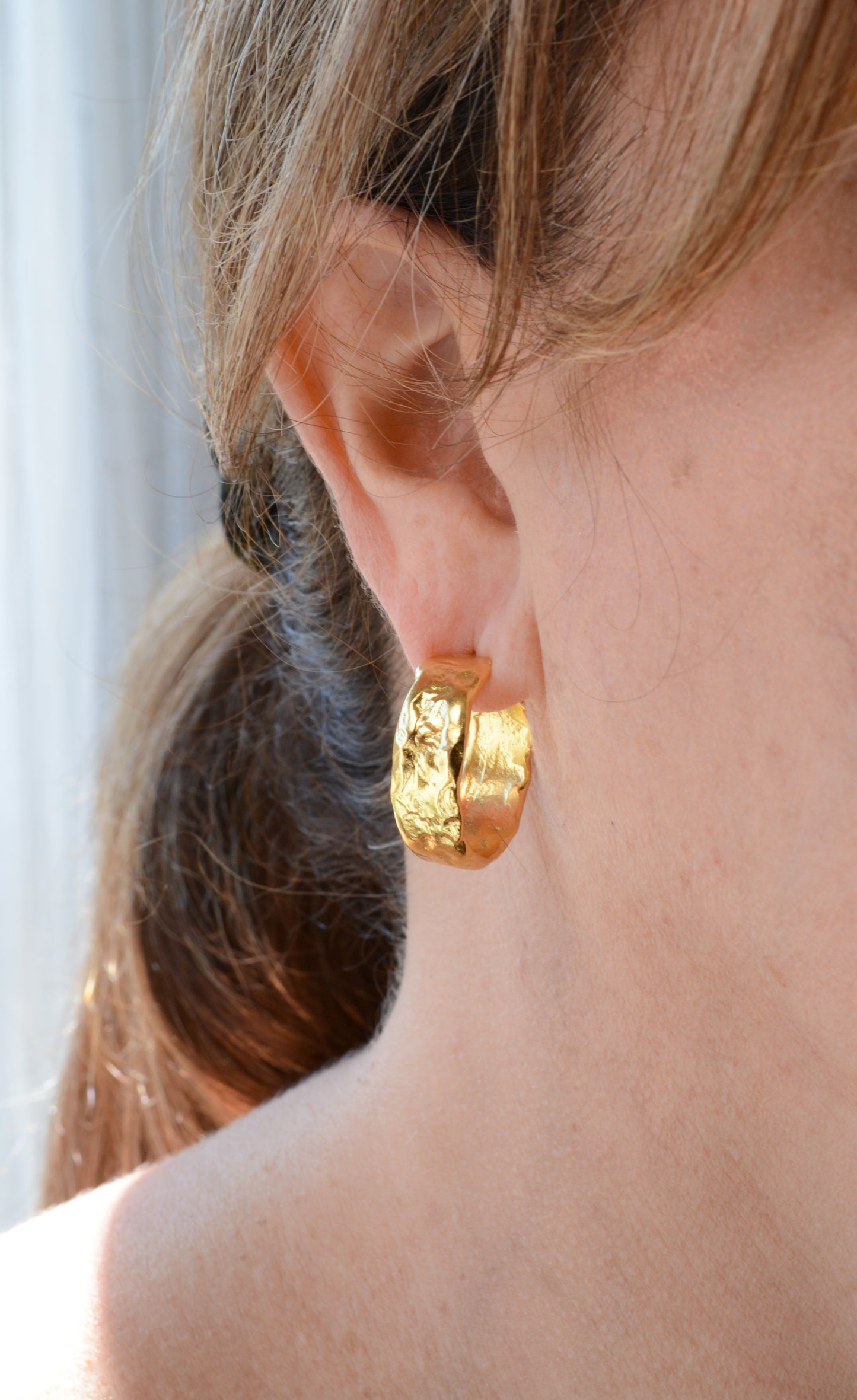 Gold textured hoops with post
