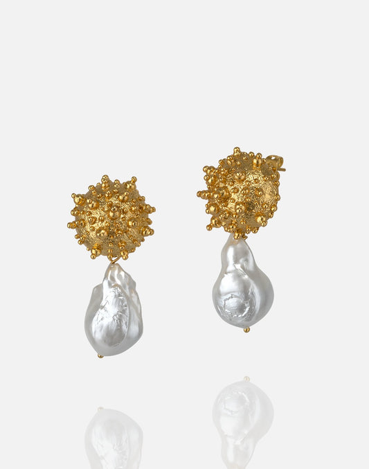 Sea Urchin earrings with Baroque Pearls