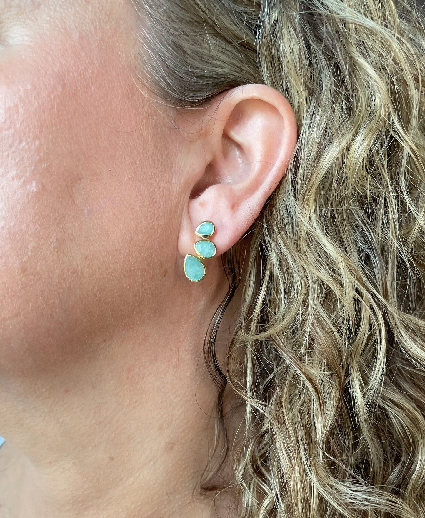 Amazonite triple teardrop post earrings