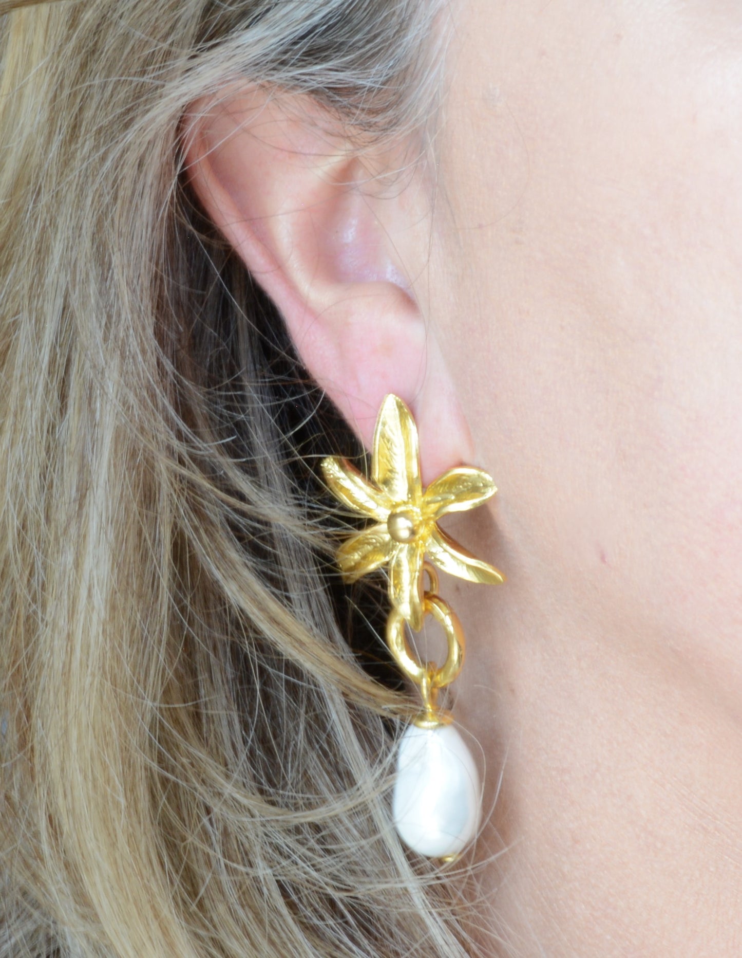 Floral Earring with Baroque Pearl