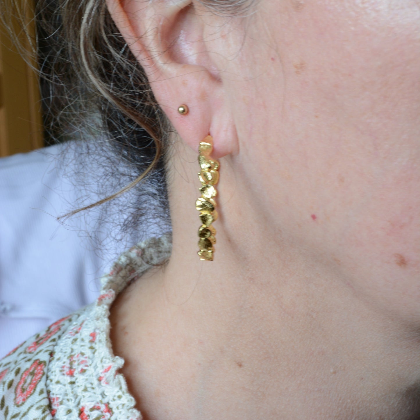 Matte gold finish textured hoops