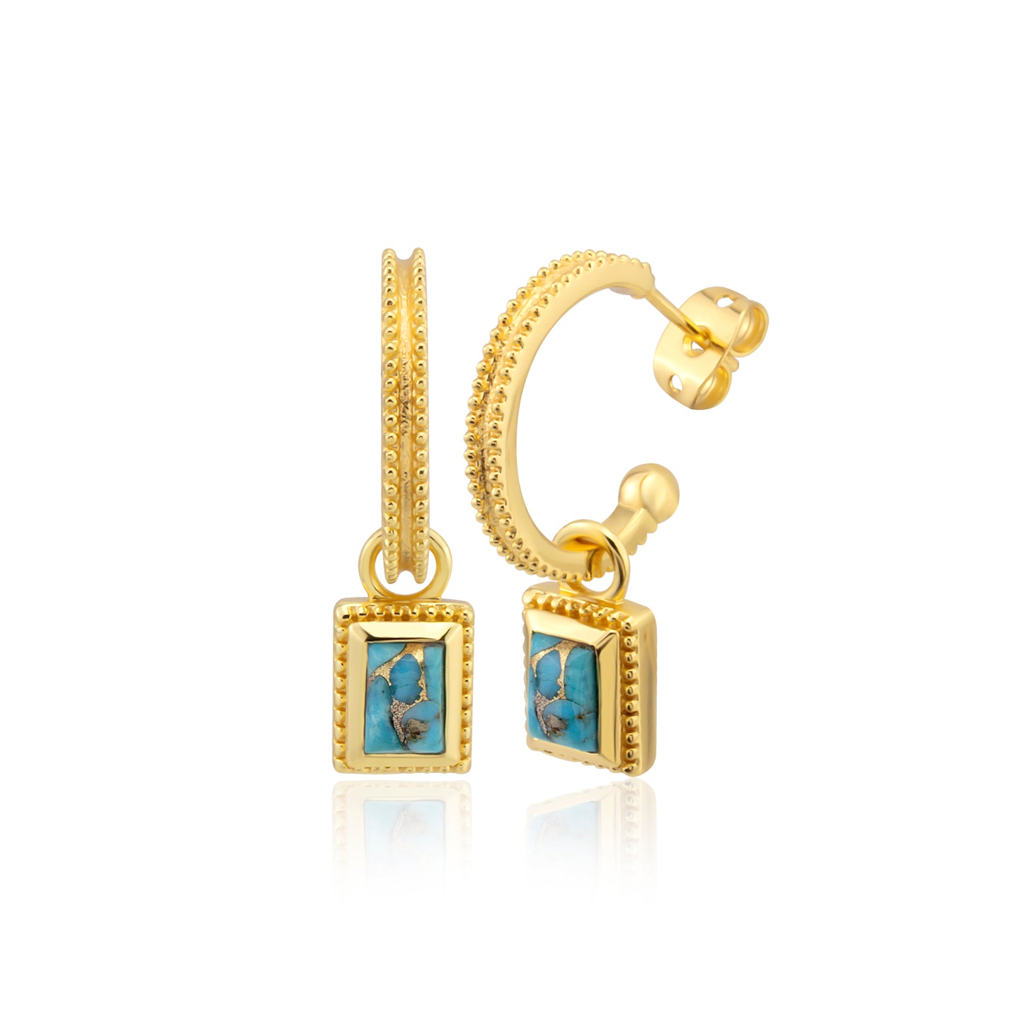 Hoop earrings with removable turquoise dangle