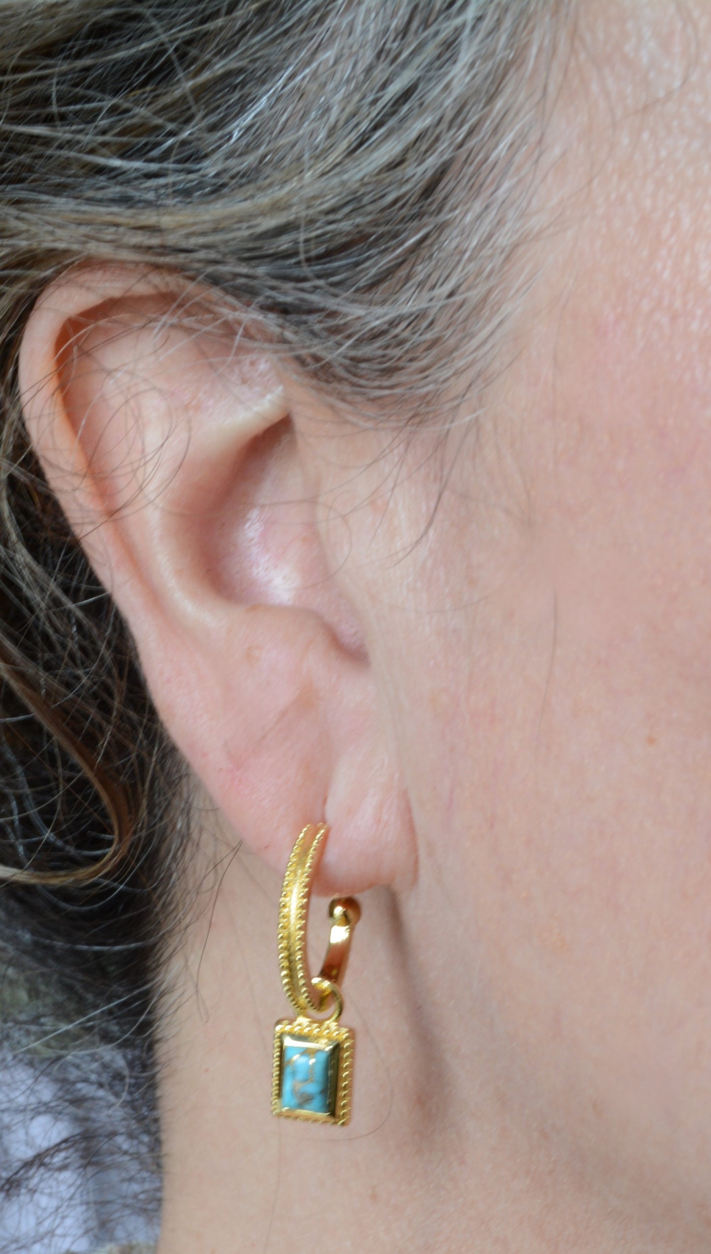 Hoop earrings with removable turquoise dangle