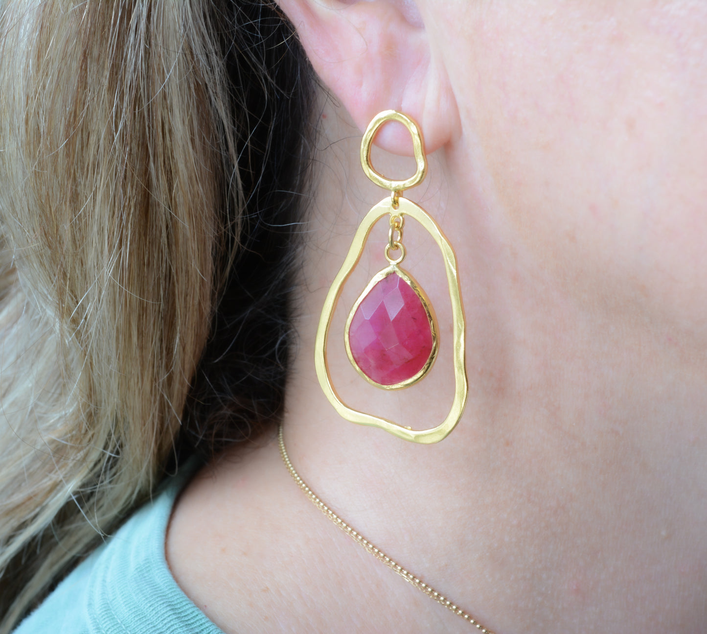 Organic shape dangle earring with Ruby
