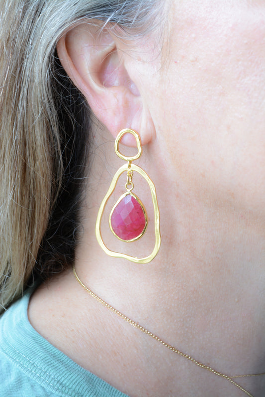 Organic shape dangle earring with Ruby