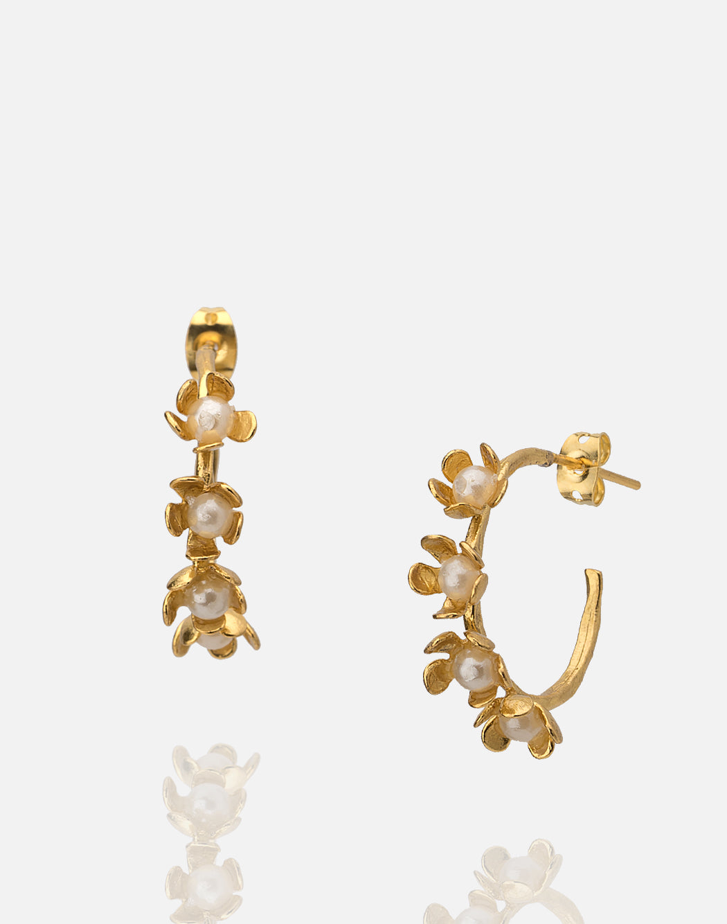 Gold floral hoops with freshwater pearls