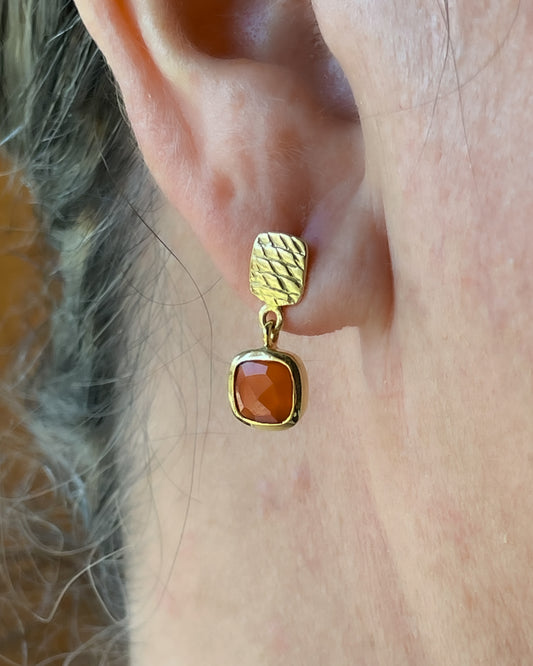 Gold plate Carnelian dangle studs