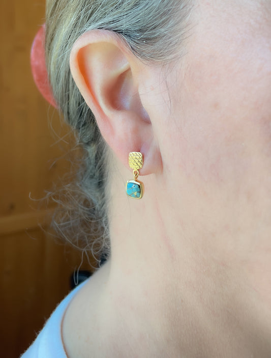 Gold plate Turquoise dangle studs