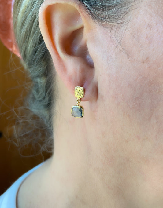 Gold plate Iolite hydro quartz dangle studs