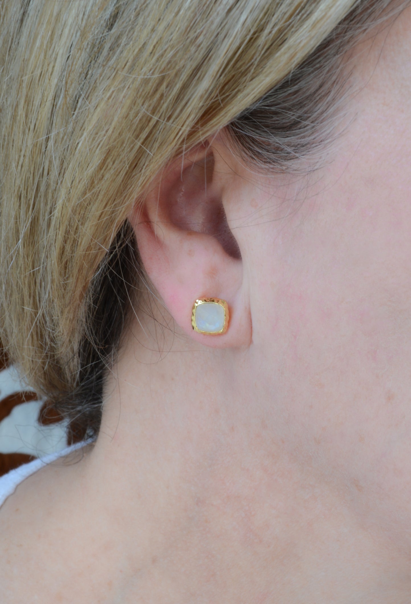 Rainbow Moonstone Studs