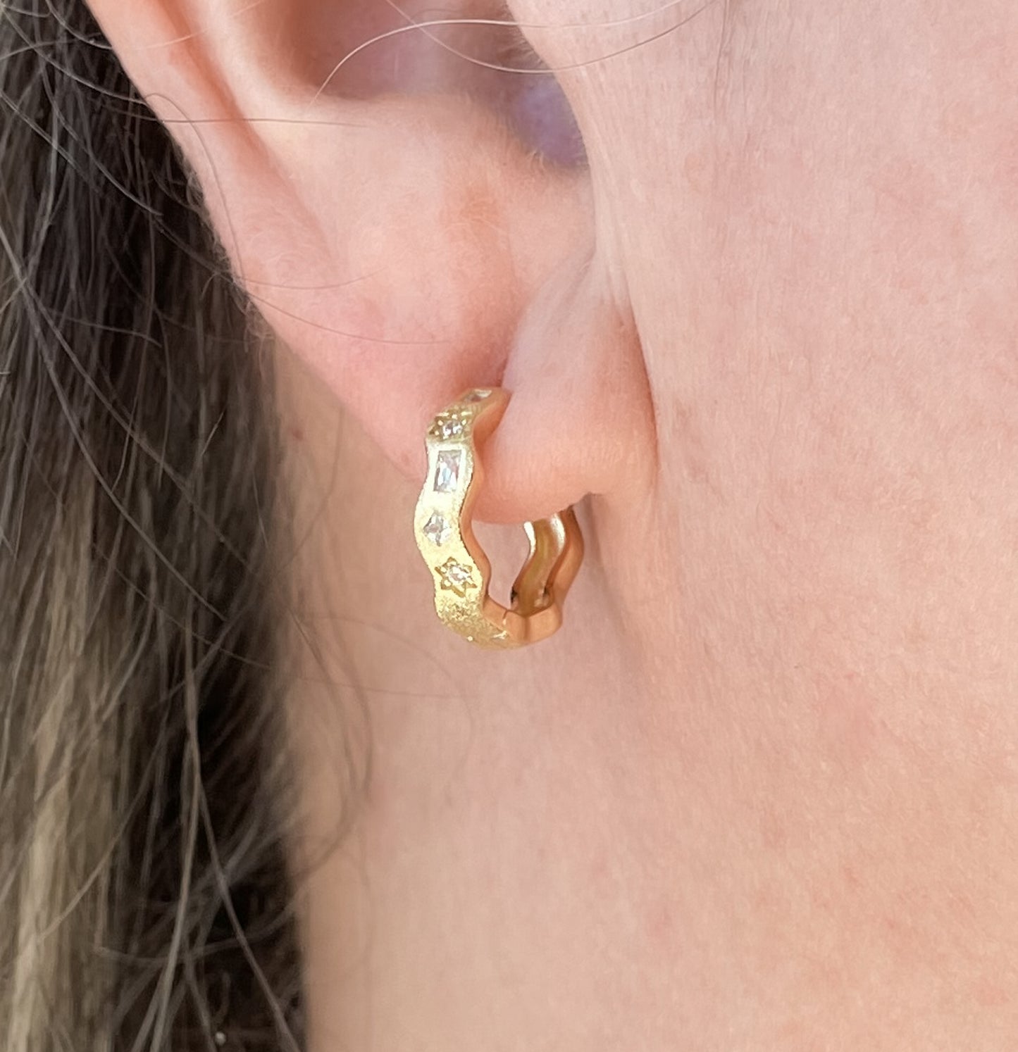 Gold-Tone Huggie Earrings with Sparkling Cubic Zirconia