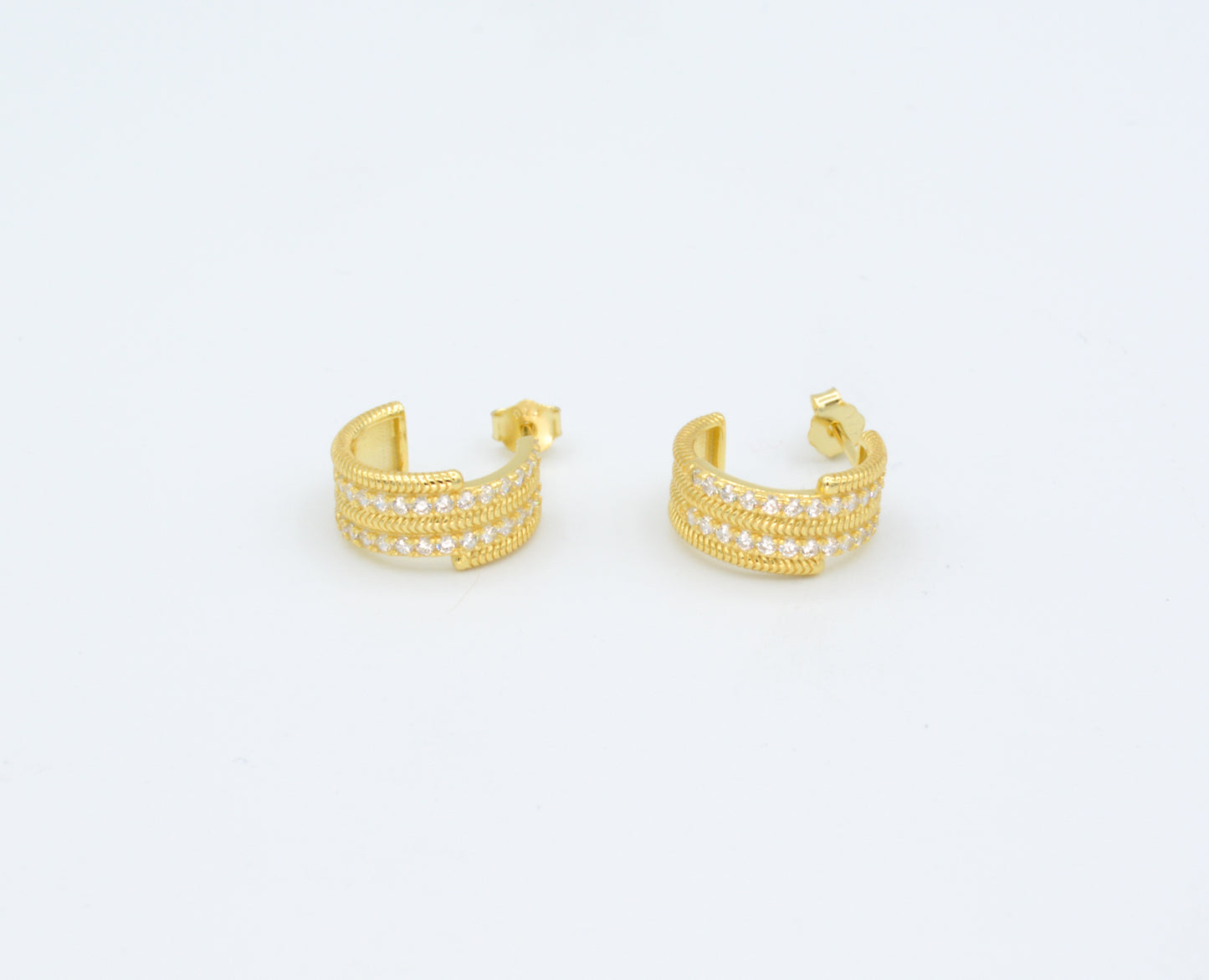 Two-Row Cubic Zirconia Huggie Inspired Earrings