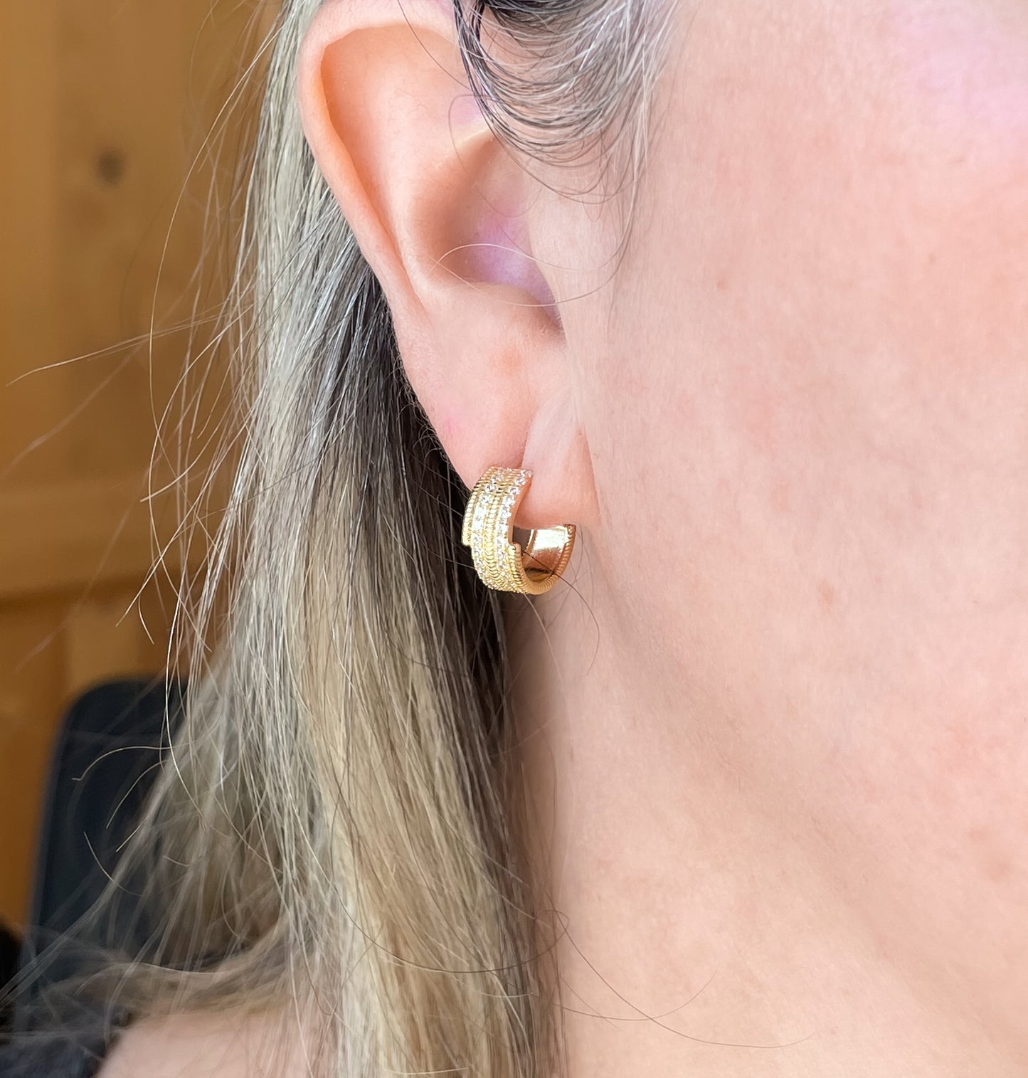 Two-Row Cubic Zirconia Huggie Inspired Earrings