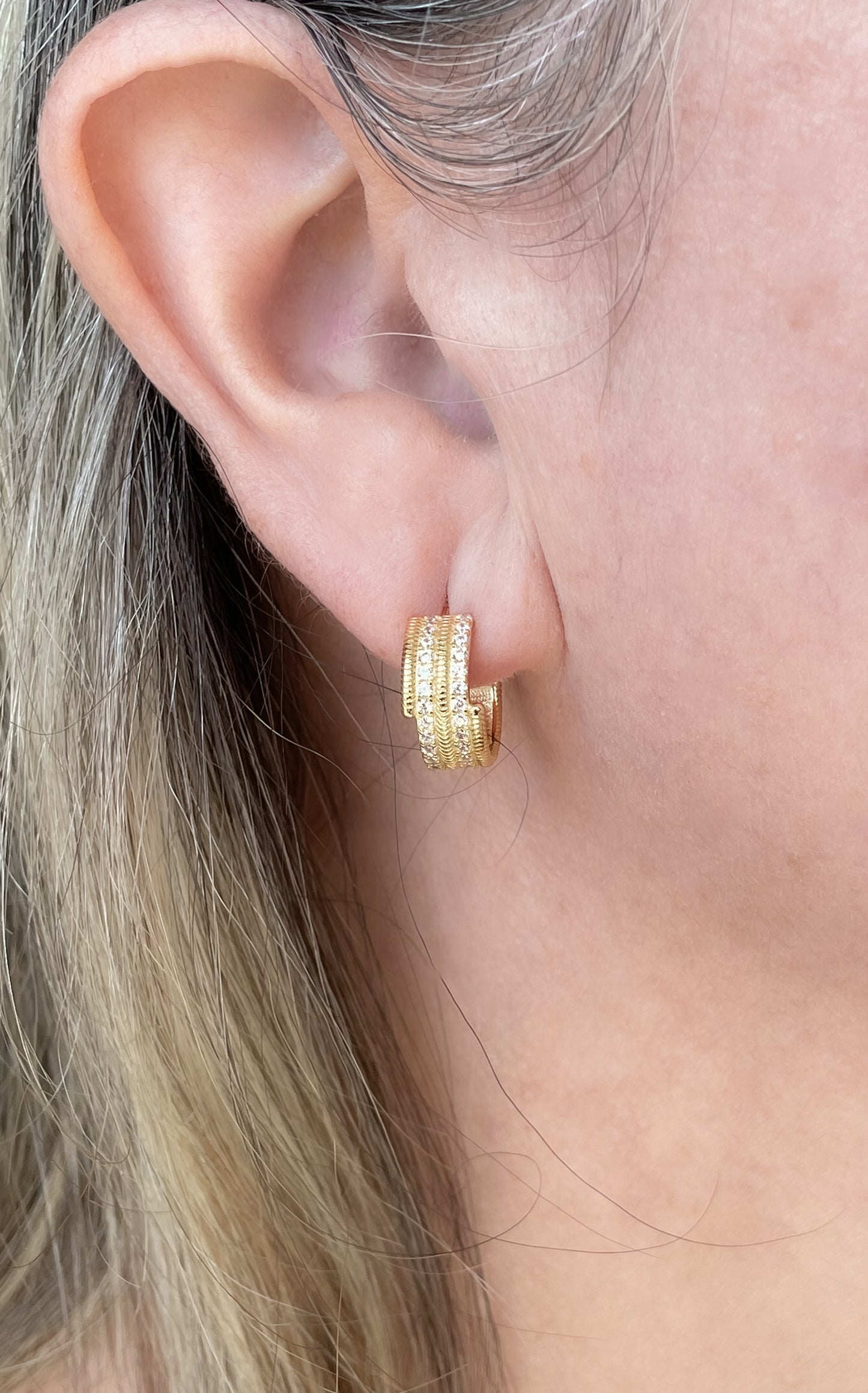 Two-Row Cubic Zirconia Huggie Inspired Earrings