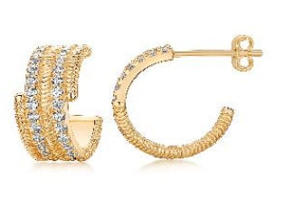 Two-Row Cubic Zirconia Huggie Inspired Earrings