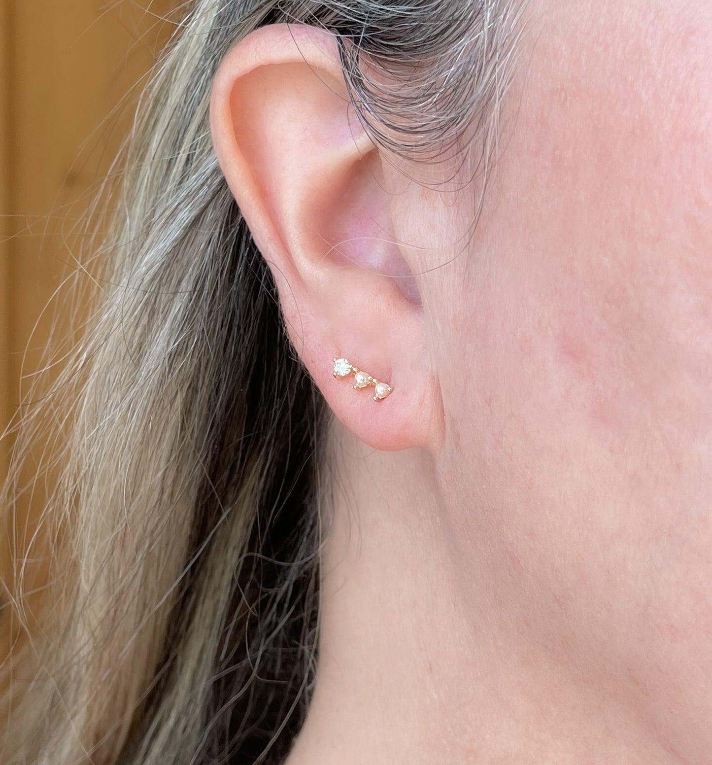 Freshwater Pearl Stud Earrings with Cubic Zirconia Detail