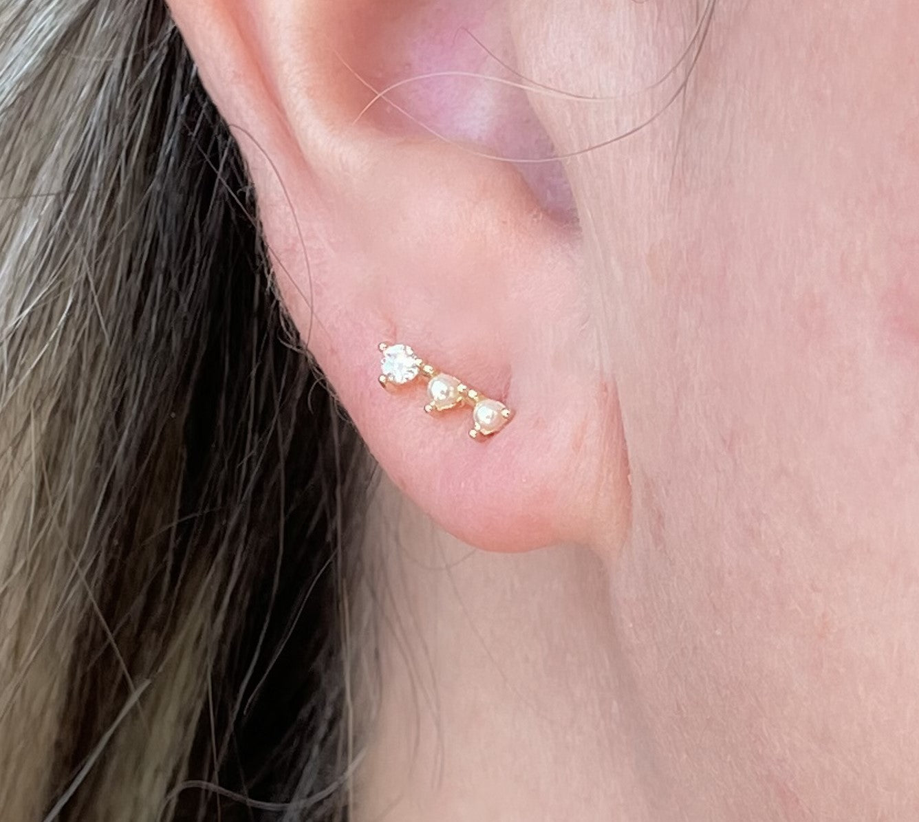 Freshwater Pearl Stud Earrings with Cubic Zirconia Detail