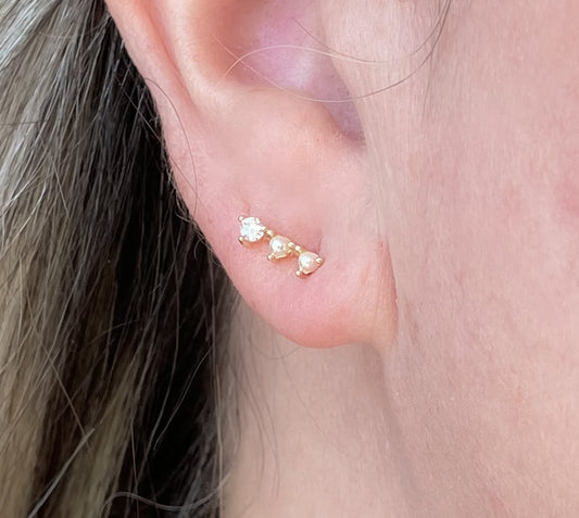 Freshwater Pearl Stud Earrings with Cubic Zirconia Detail