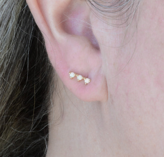 Dainty White Opal Sparkle Studs