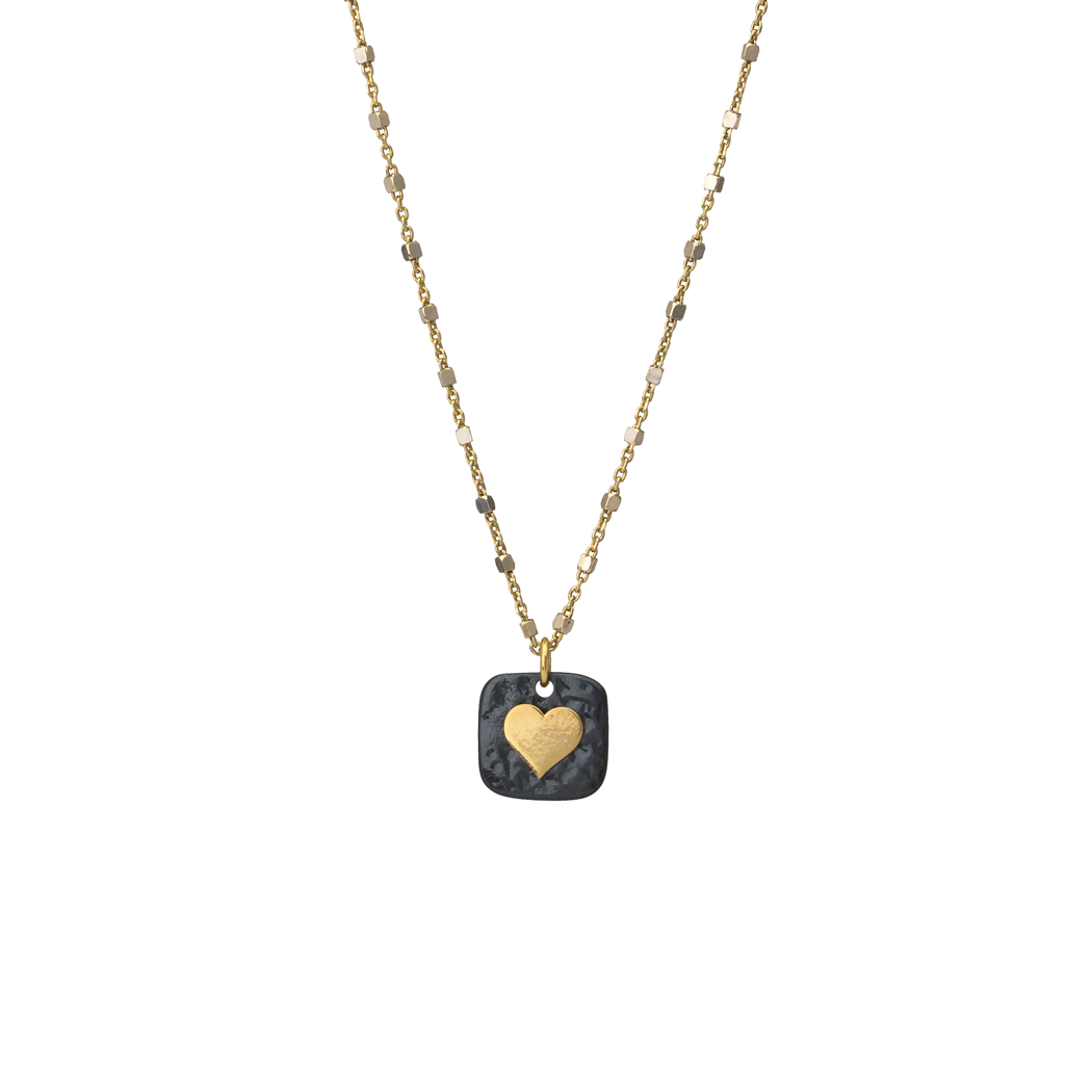 Mixed metal square pendant heart necklace