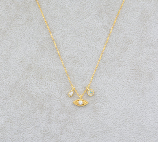 Gold Eye talisman charm necklace with cubic zirconia accents