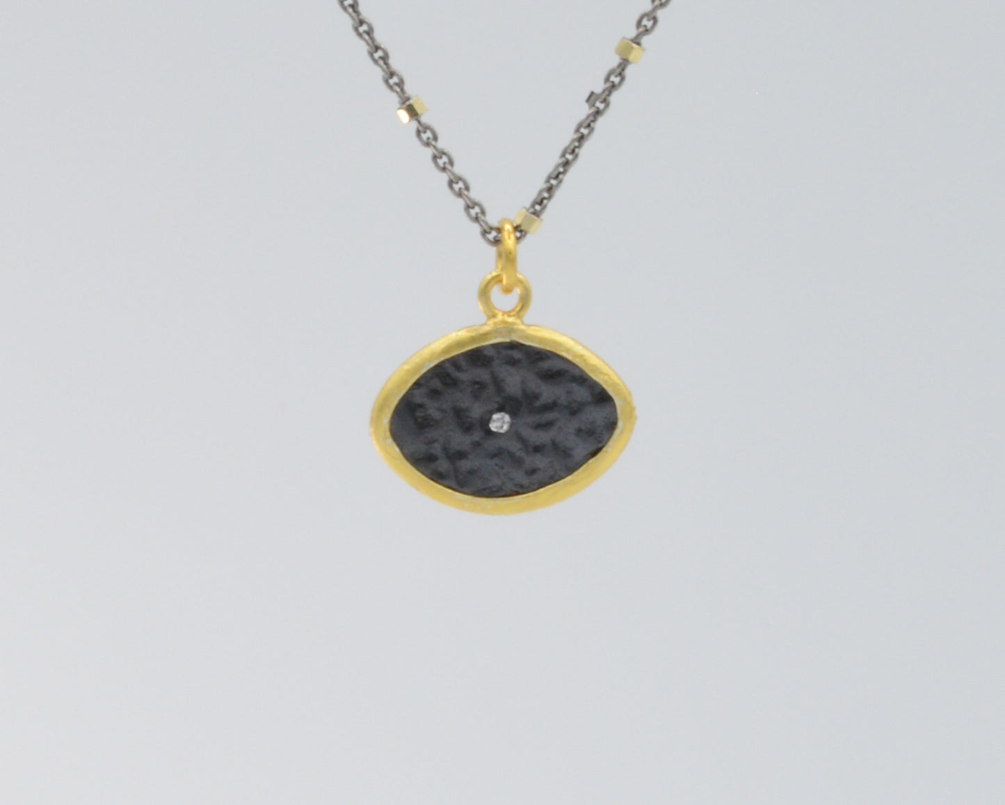 Mix metal eye pendant 2 tone necklace