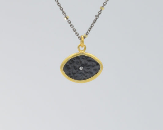Mix metal eye pendant 2 tone necklace