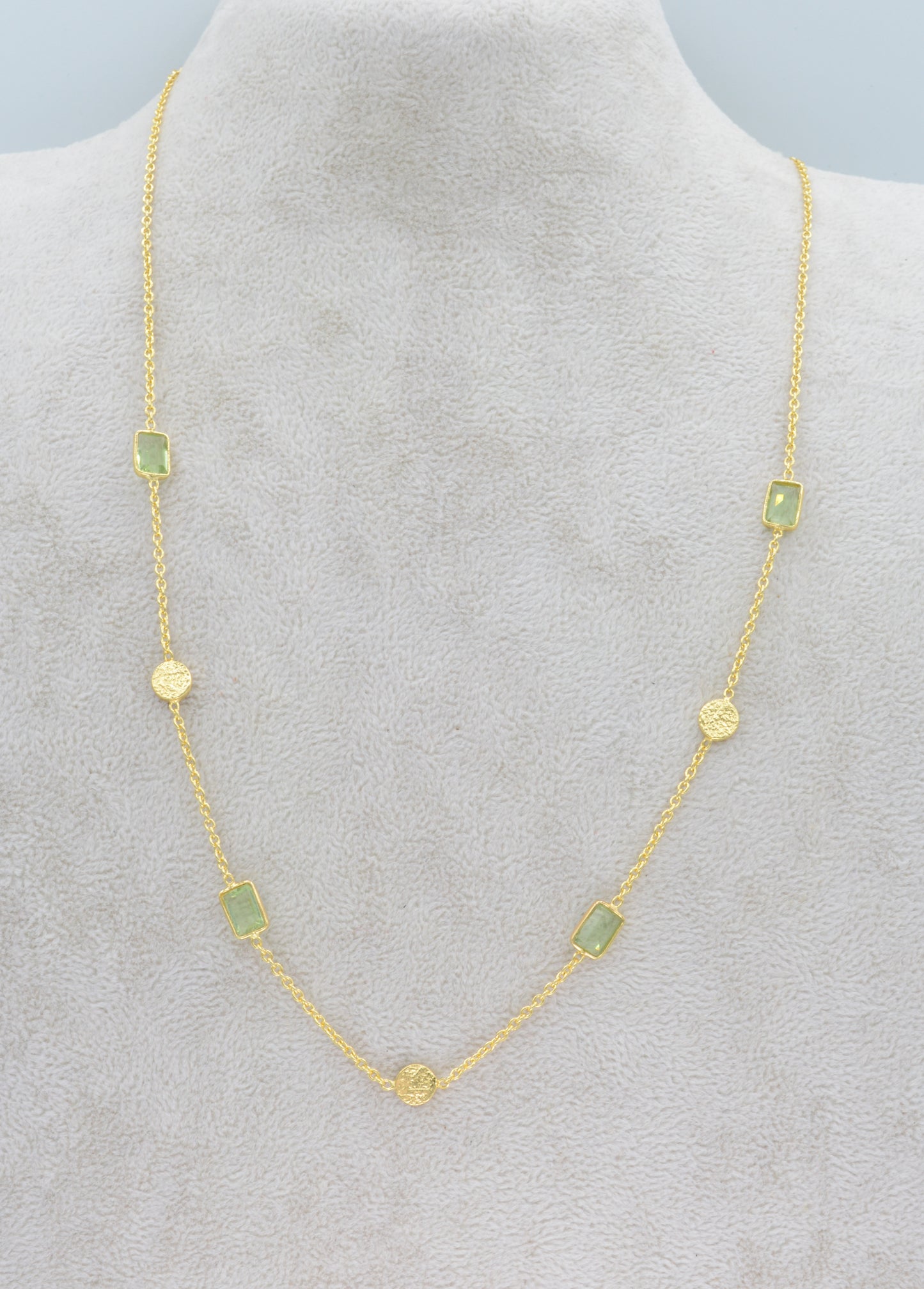 Green amethyst necklace with hammered disc spacers