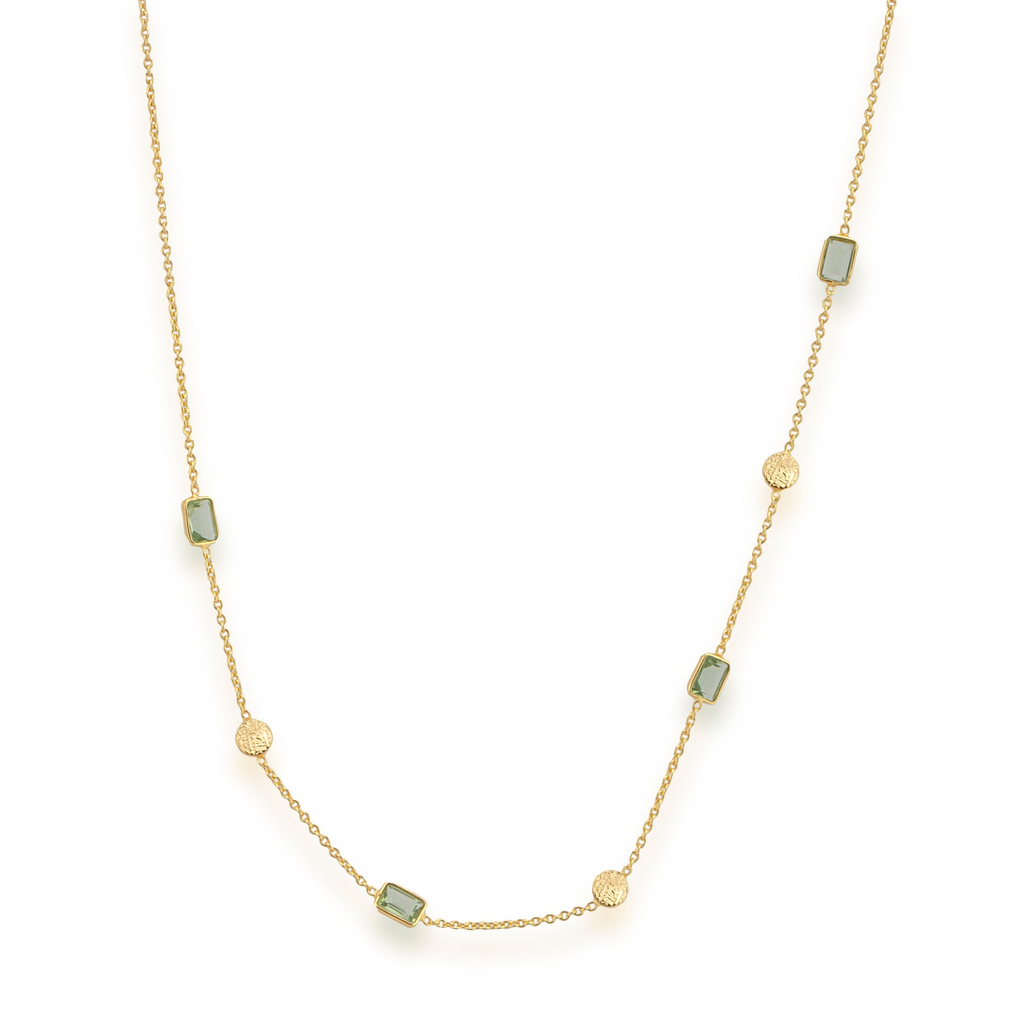 Green amethyst necklace with hammered disc spacers