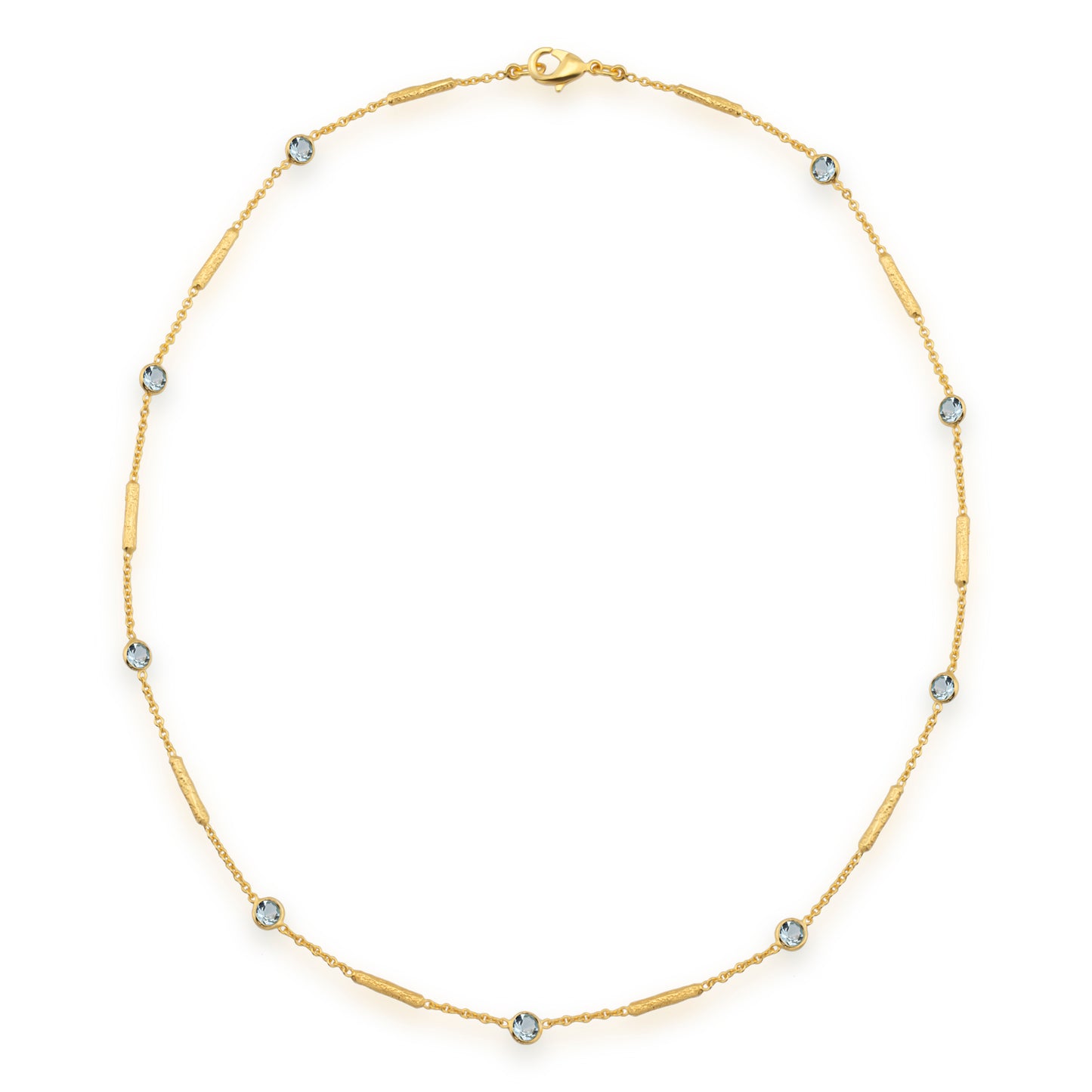 Blue topaz necklace with textured tube spacers