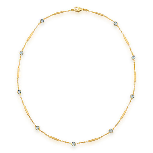 Blue topaz necklace with textured tube spacers