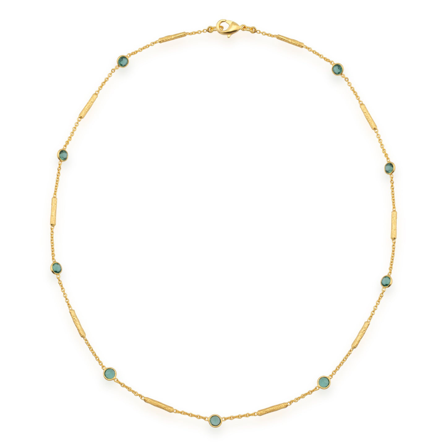 Green tourmaline necklace with textured tube spacers