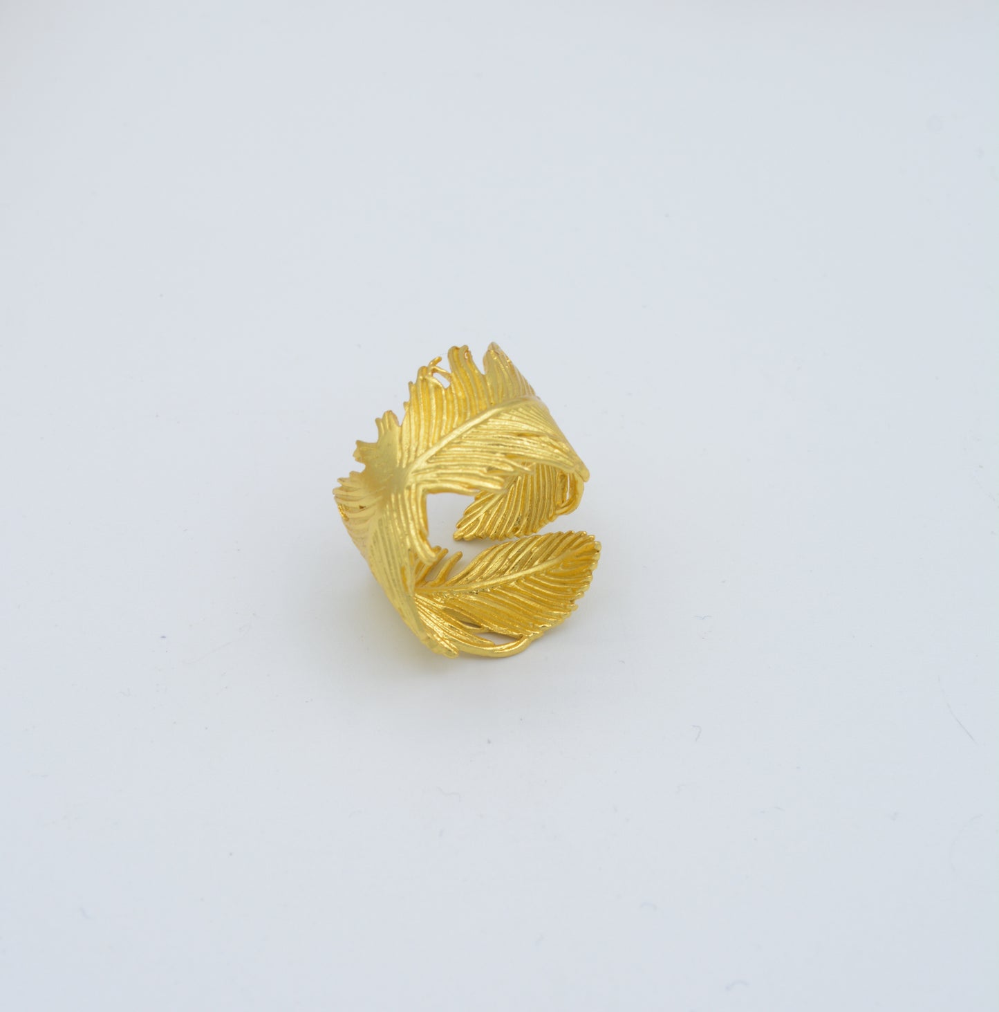 Gold textured leaf ring