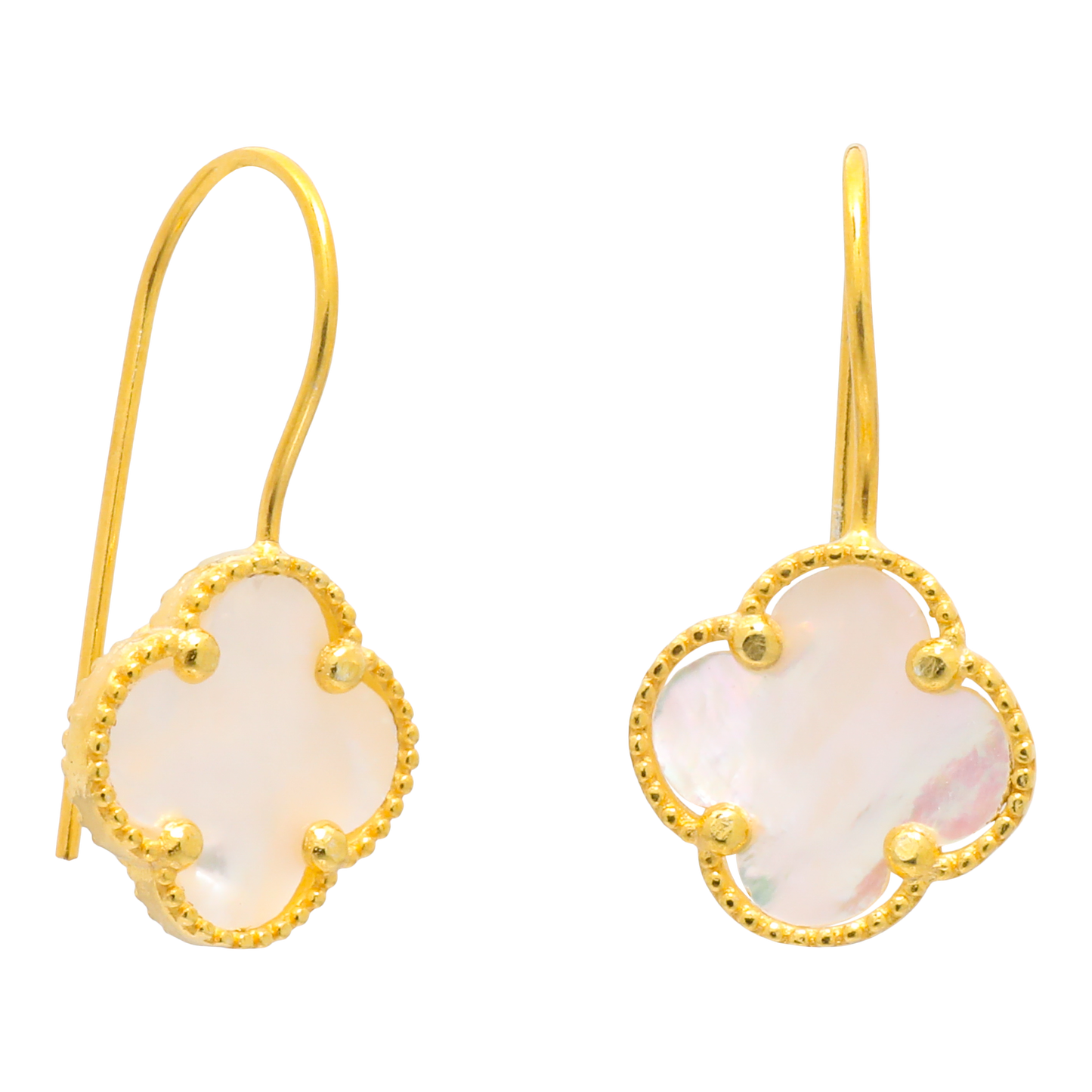 Gold Mother Of Pearl clover drop earrings
