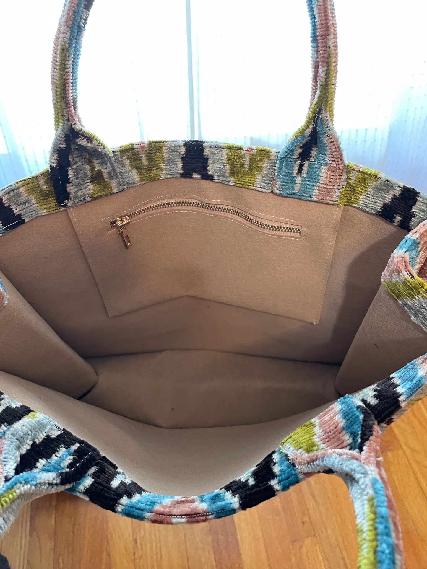 Hand woven silk cotton blend book tote bag