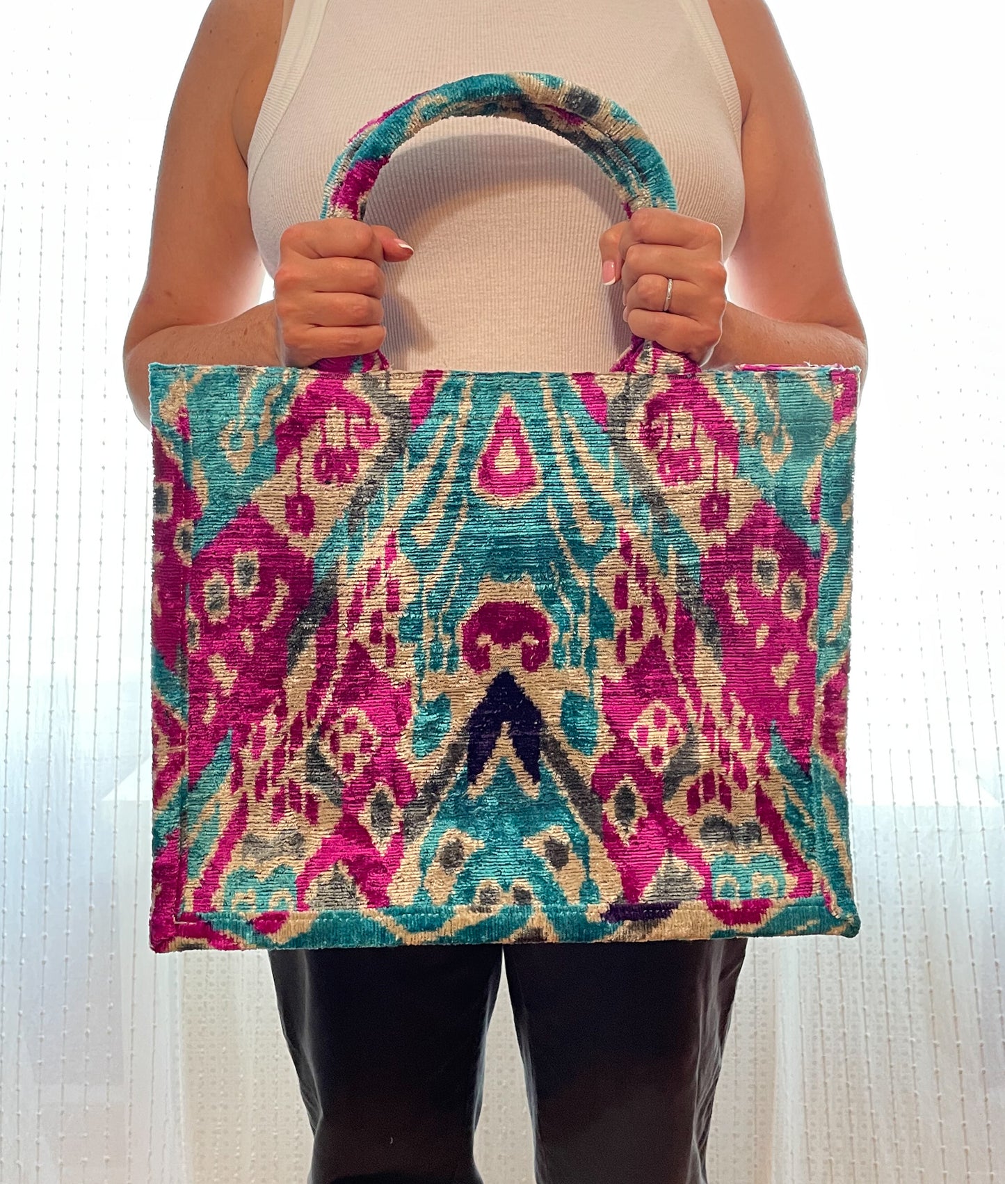 Handwoven silk cotton blend book tote bag