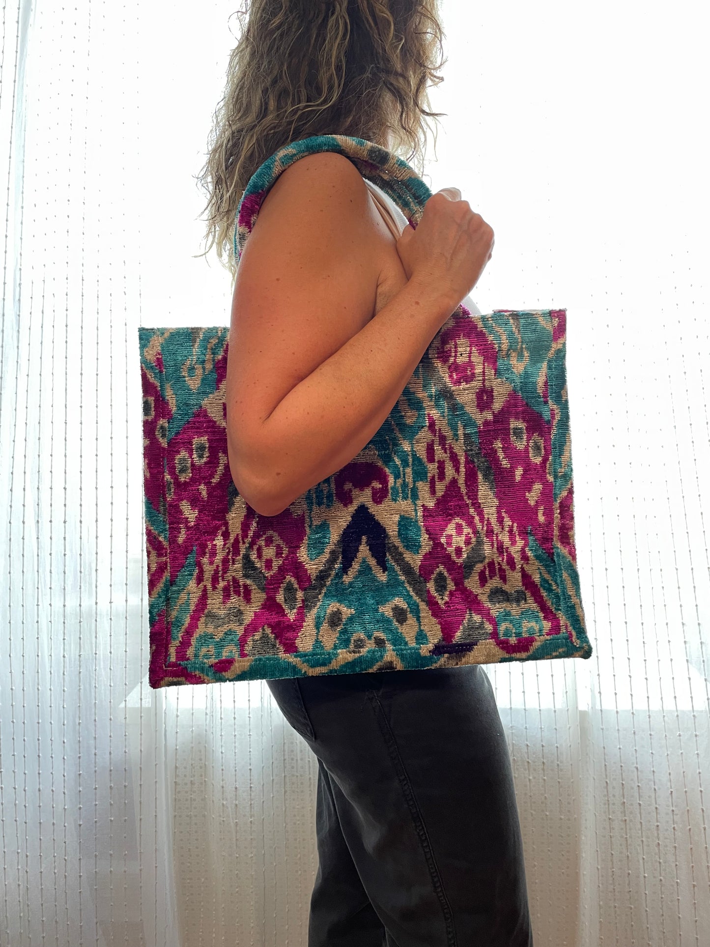 Handwoven silk cotton blend book tote bag
