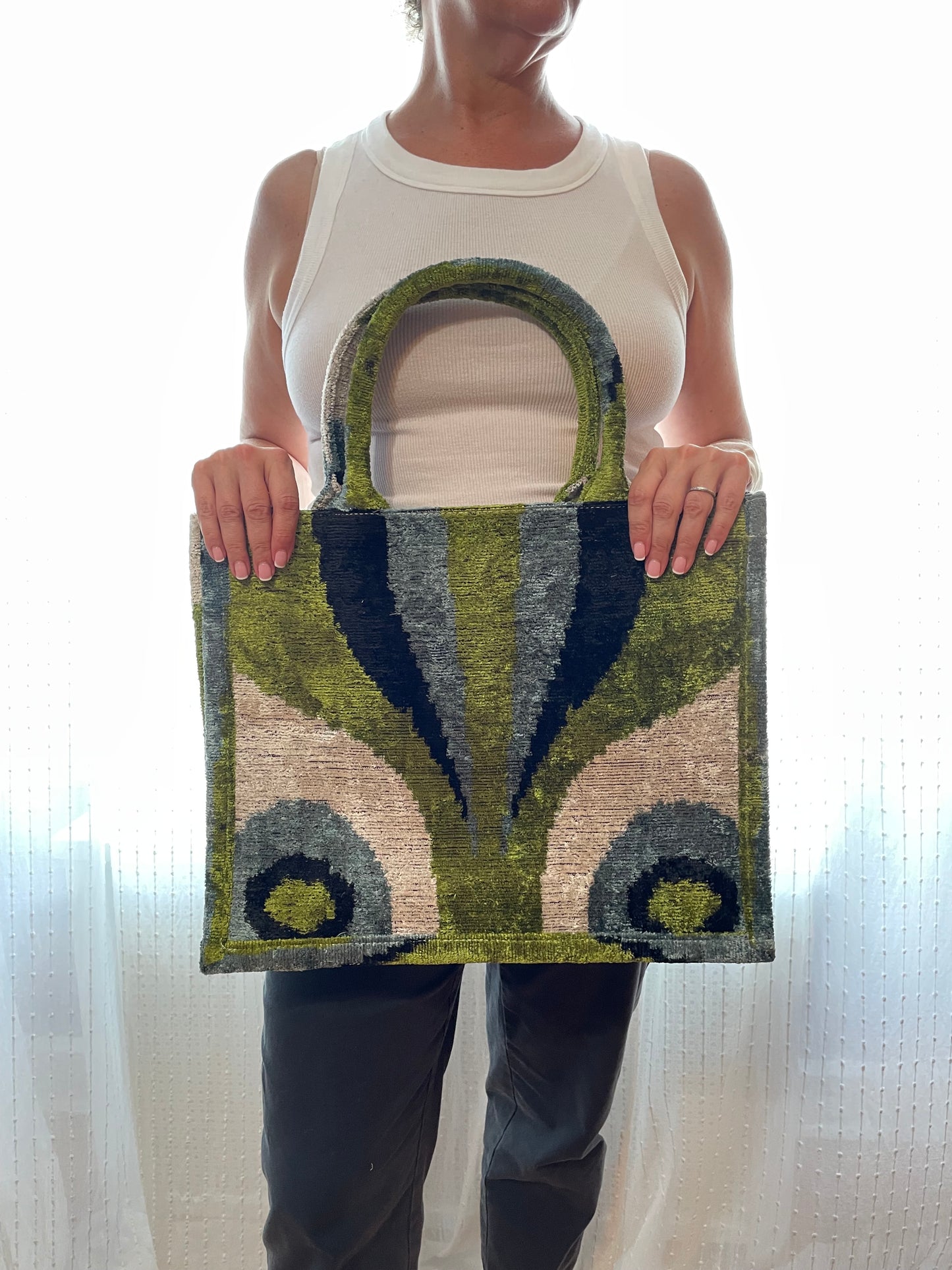 Handwoven silk cotton blend book tote bag