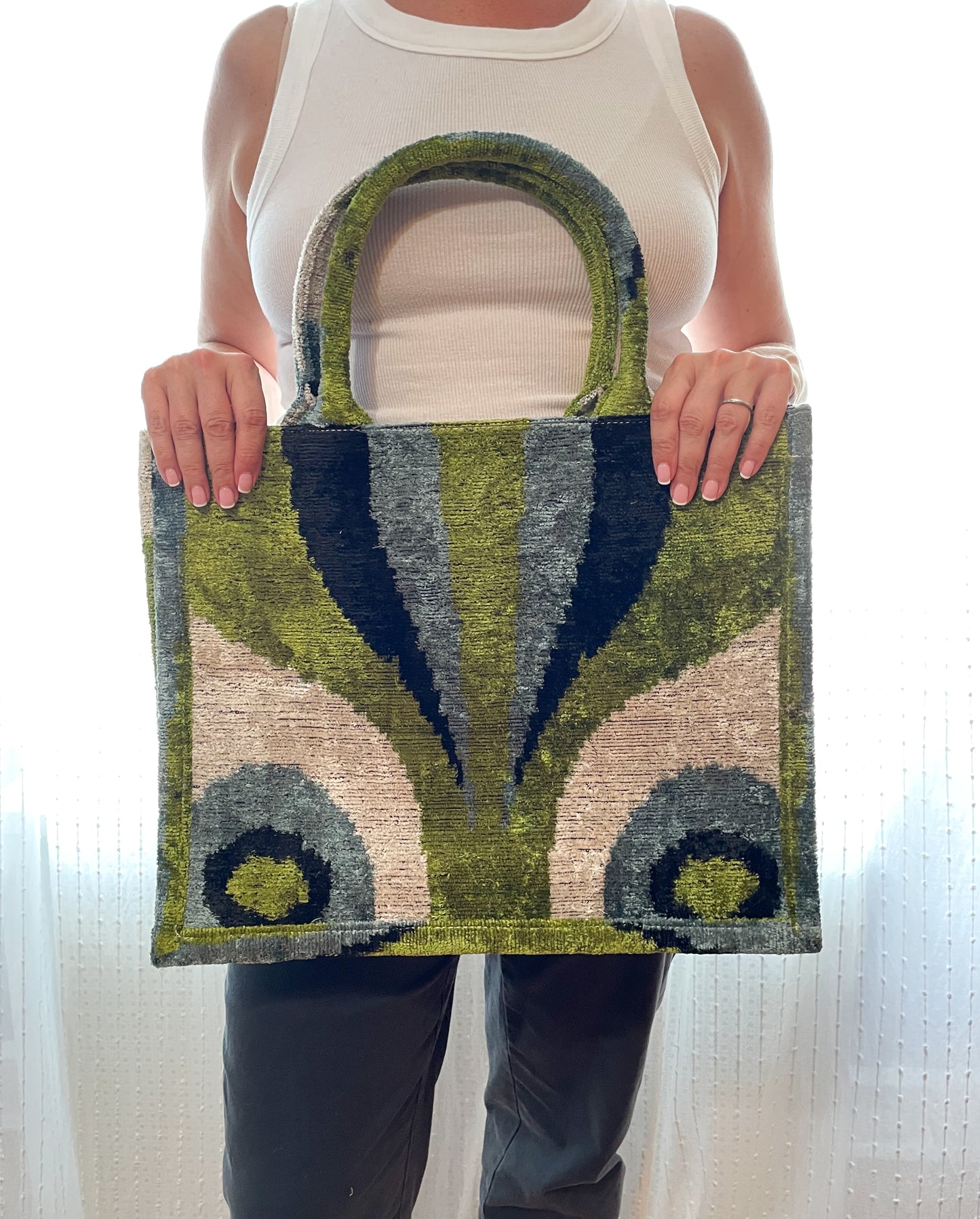 Handwoven silk cotton blend book tote bag