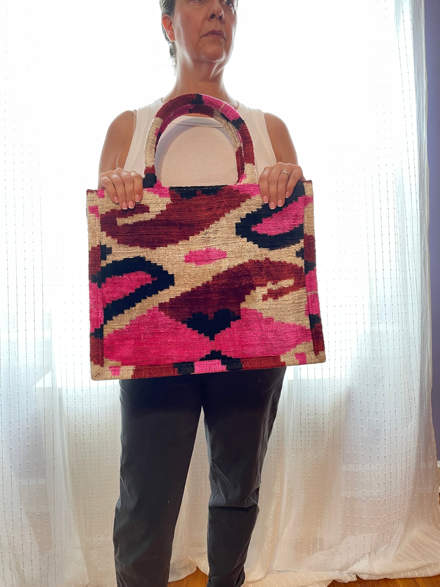Handwoven silk cotton blend book tote bag