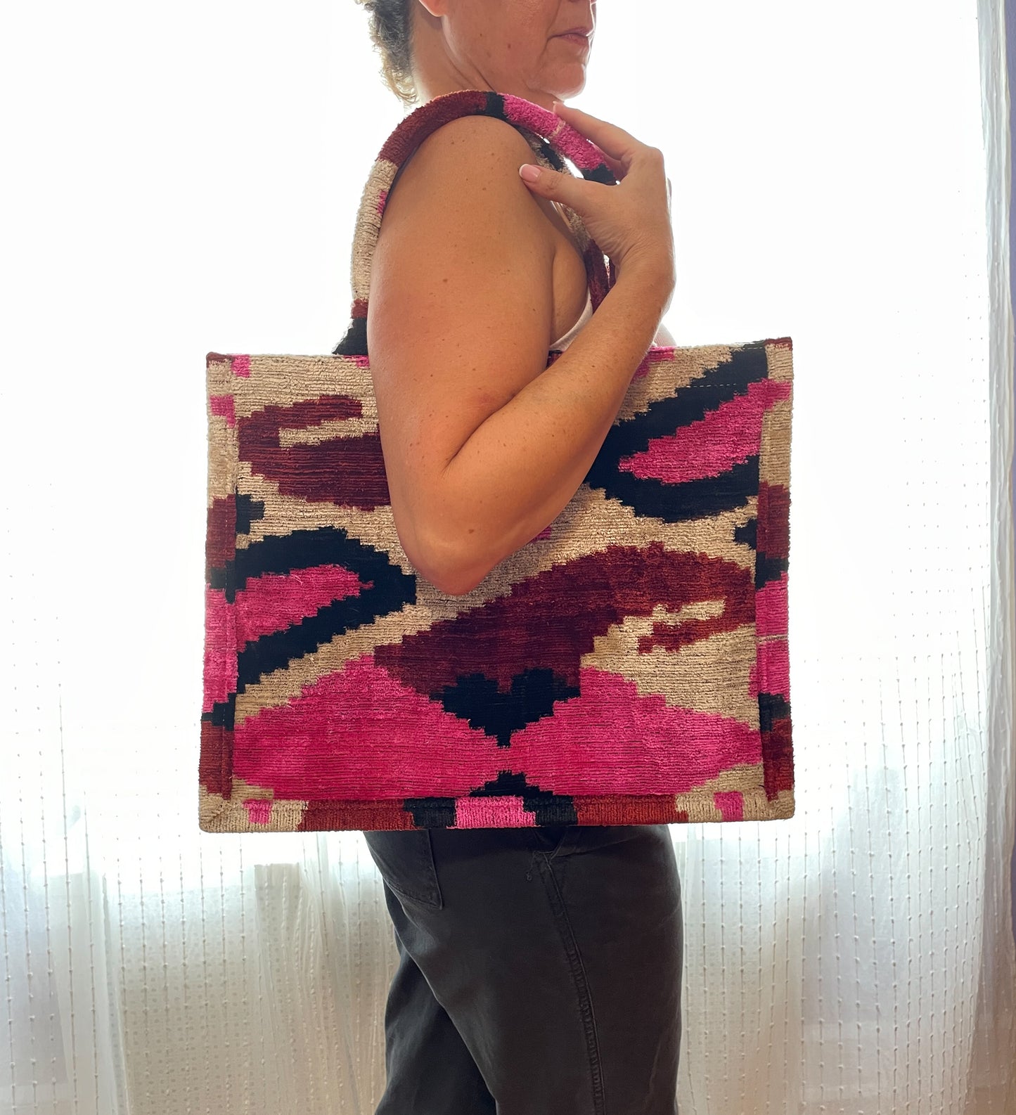 Handwoven silk cotton blend book tote bag