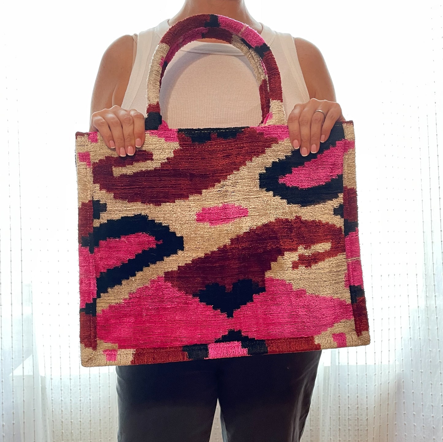 Handwoven silk cotton blend book tote bag