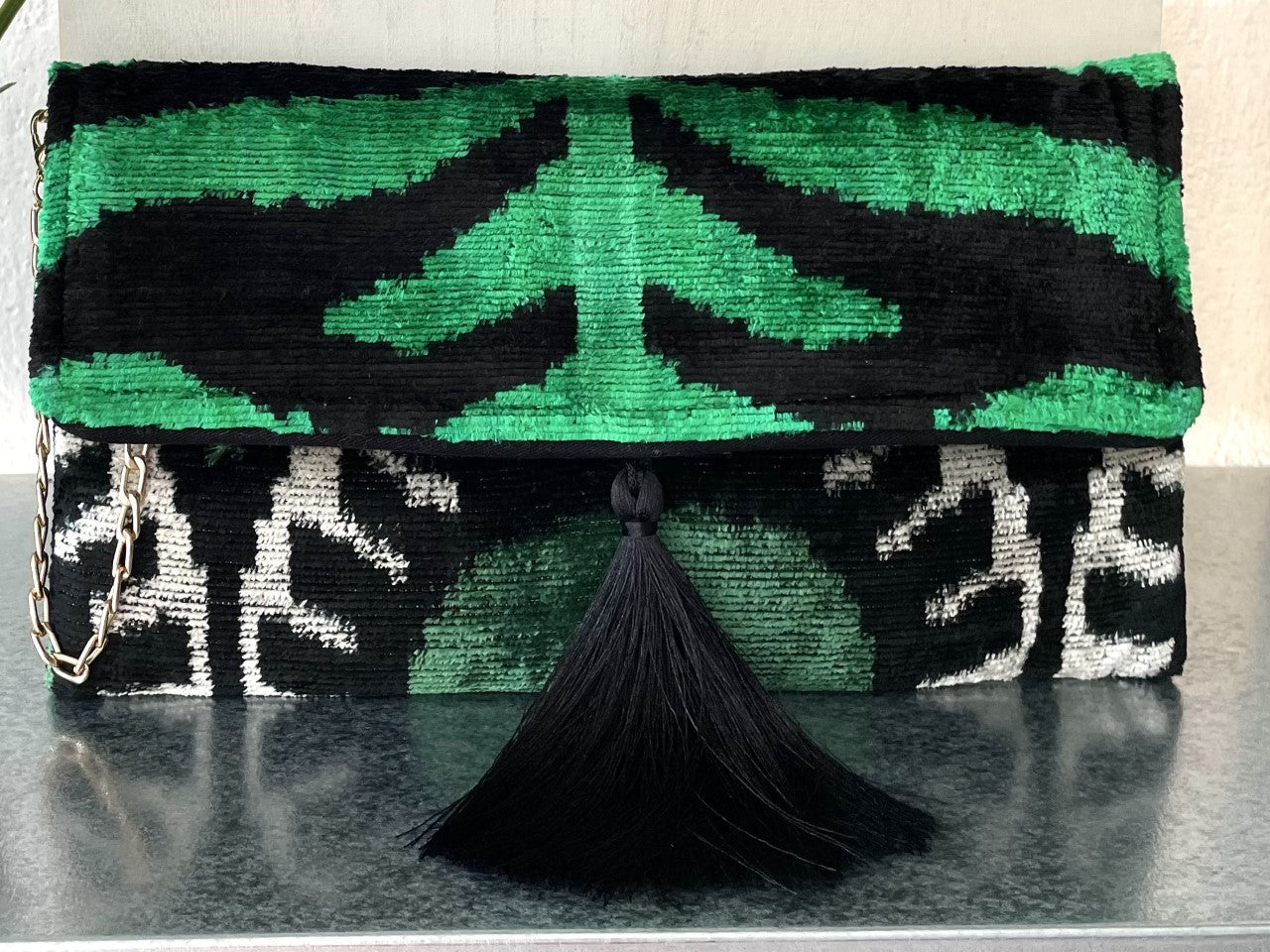 Handwoven Silk and Cotton Clutch with hidden Chain Strap